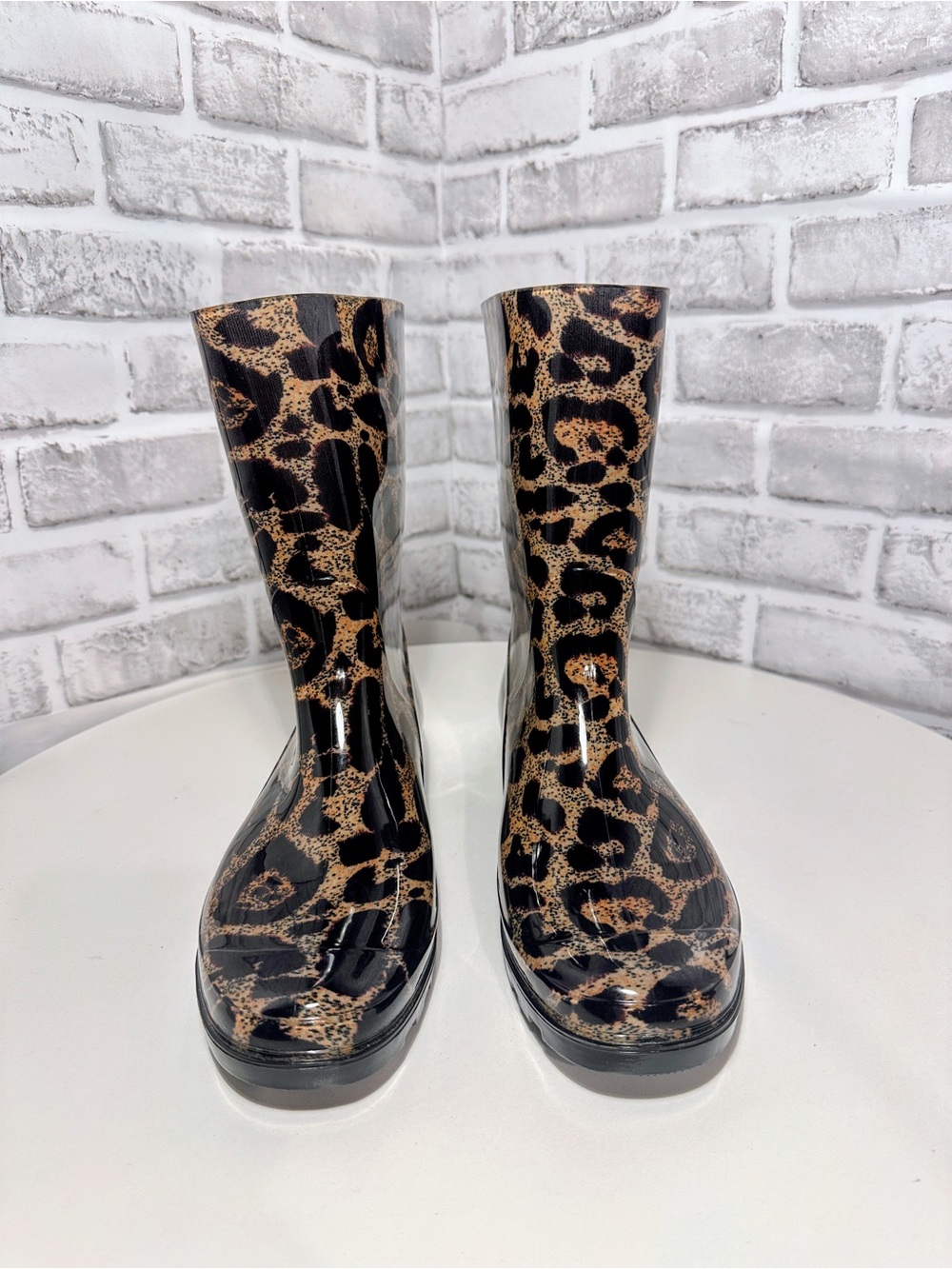 Corkys Rubber Rain Boots Size 10 Black Leopard Animal Print NWB